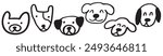 Funny dog faces. Outline icons. Hand drawn design. Vector illustration on white background.