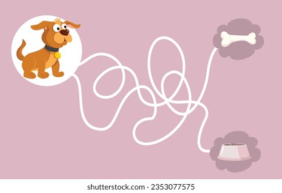 
Funny Dog Finding Food Kids Maze Game Vector Cartoon Design. Adorable puppy trying to find his food activity game
