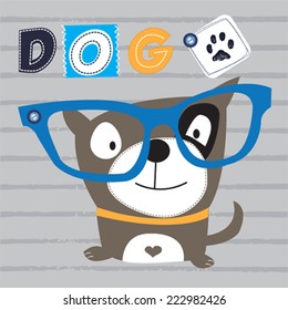 funny dog with glasses striped background vector illustration