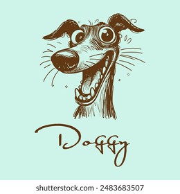Funny dog. Hand drawn vector illustration. Monochrome sketch