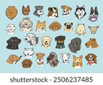 Funny dog heads breed collection illustrations set.