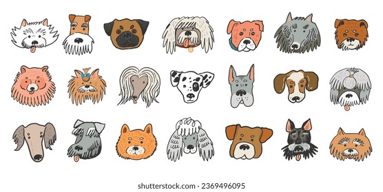 Funny dog heads vector illustrations set.