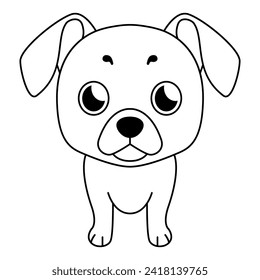 Funny dog and heart vector illustration. Cool dog puppy. Cartoon dog. Line art