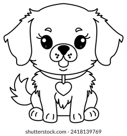 Funny dog and heart vector illustration. Cool dog puppy. Cartoon dog. Line art