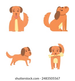 Funny dog icons set cartoon vector. Cute cartoon dog. Human friend, home animal