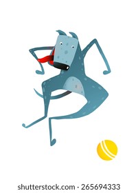 Funny Dog Jumping Playing with Ball. Dog playing with a ball colorful cartoon illustration. Vector EPS10. 