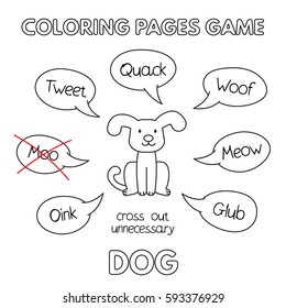 Funny dog kids learning game. Vector coloring book pages for children