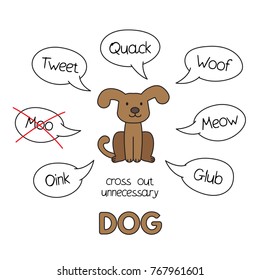 Funny dog kids learning game. Vector design for children