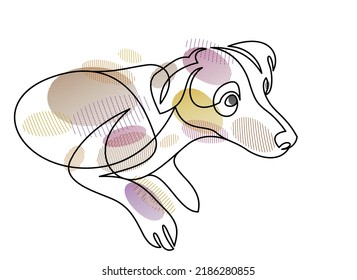 Funny dog linear vector illustration isolated, Jack Russel Terrier pet playful and cute, adorable dog.