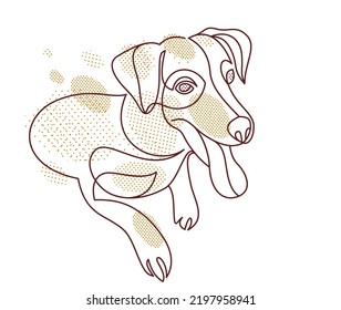 Funny dog linear vector illustration isolated, Jack Russel Terrier pet playful and cute, adorable dog.