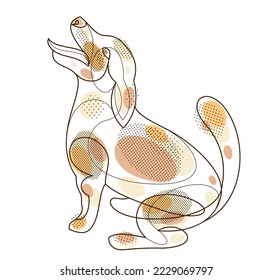 Funny dog linear vector illustration isolated, Jack Russel Terrier pet playful and cute, adorable dog.