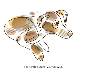 Graciosa ilustración vectorial lineal aislada, Jack Russel Terrier mascota juguetón y lindo, adorable perro.