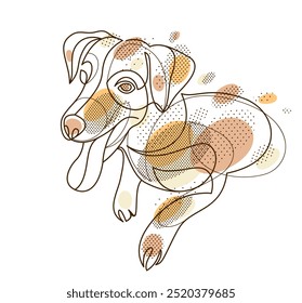 Engraçado cão ilustração vetor linear isolado, Jack Russel Terrier animal de estimação brincalhão e bonito, cão adorável.