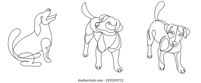 Funny dog linear vector illustrations set isolated, Jack Russel Terrier pet playful and cute, adorable dog.