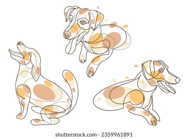 Funny dog linear vector illustrations set isolated, Jack Russel Terrier pet playful and cute, adorable dog.