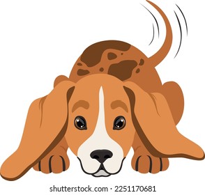 Funny dog with moving tail. Cartoon playful puppy