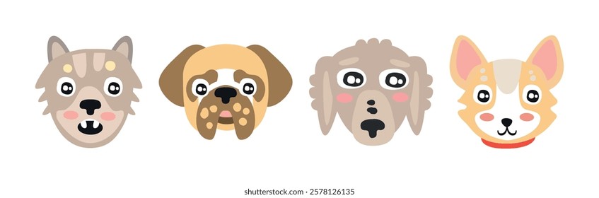 Funny Dog Muzzle and Smiling Snout Vector Set