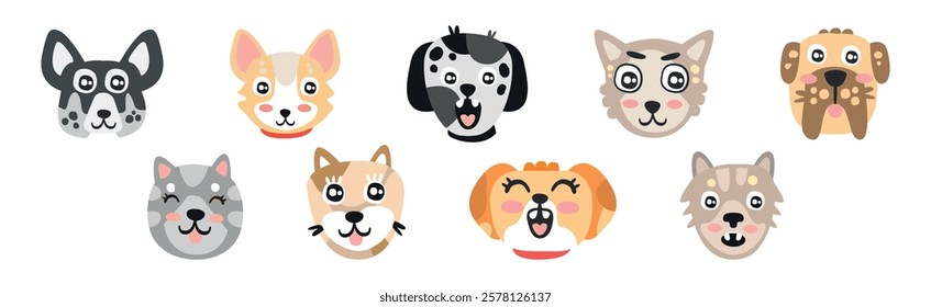 Funny Dog Muzzle and Smiling Snout Vector Set