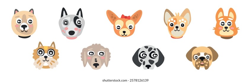 Funny Dog Muzzle and Smiling Snout Vector Set