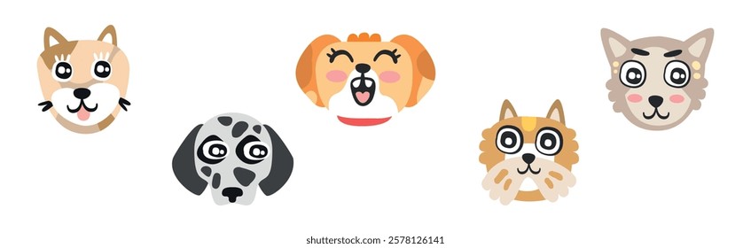 Funny Dog Muzzle and Smiling Snout Vector Set