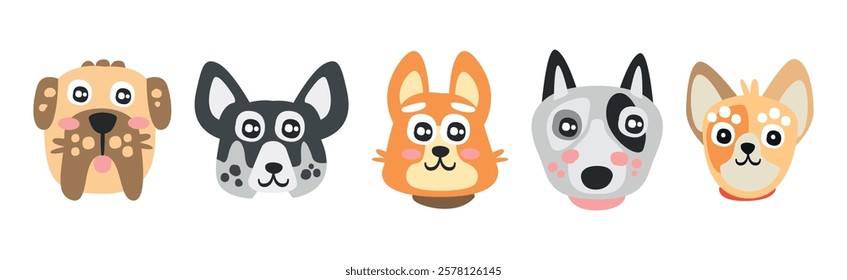 Funny Dog Muzzle and Smiling Snout Vector Set