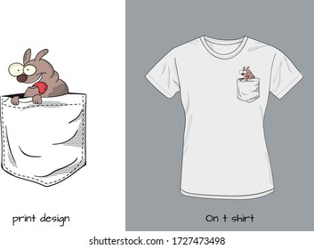 Funny dog in my pocket. T shirt design for youth