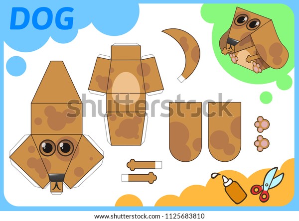 Funny Dog paper model. Small home craft\
project, DIY paper game. Cut out, fold and glue. Cutouts for\
children. Vector\
template.