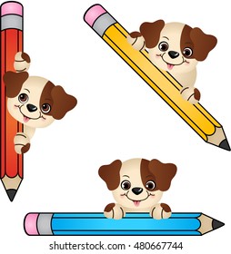 Funny dog with pencil
