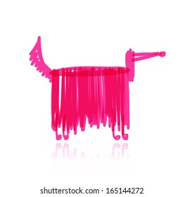 Funny dog pink with long wool for your design