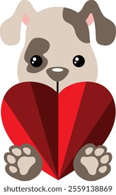 Funny dog with a red origami heart