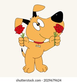 funny dog roses love illustration for use in design and print wall art poster canvas