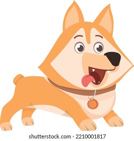 Funny dog running. Cute cartoon puppy with tongue out