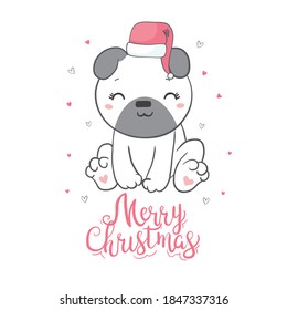 Funny dog in Santa hat illustration. It can be used for sticker, patch, phone case, poster, t-shirt, mug and other design.