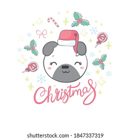 Funny dog in Santa hat illustration. It can be used for sticker, patch, phone case, poster, t-shirt, mug and other design.