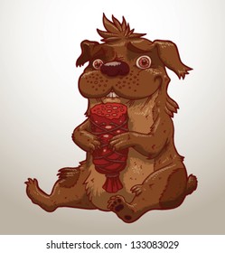 Funny dog with sausage, vector