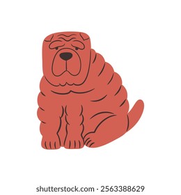 Funny dog Shar Pei. Vector hand draw friendly pet on isolated white background. 