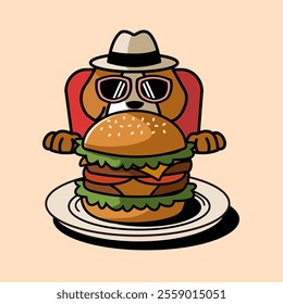 funny Dog sit With Hamburger 