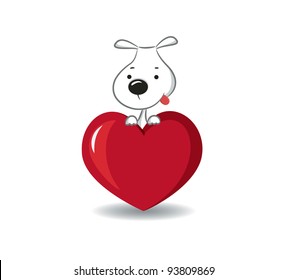 A funny dog sitting on the red heart -vector illustration