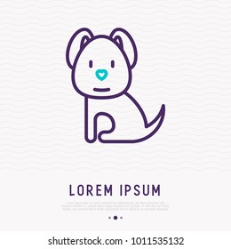 Funny dog sitting thin line icon. Modern vector illustration for logo of pet shelter or vet clinic.