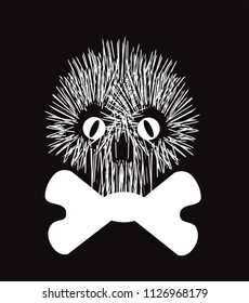 Funny dog skull icon with bone