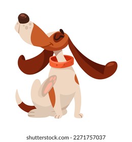 Funny Dog with Spotted Coat and Collar Sitting and Scratching with His Leg Vector Illustration