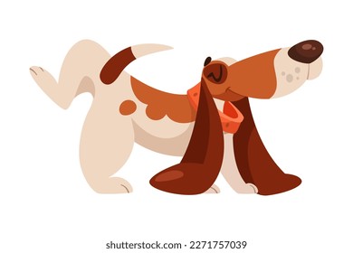 Funny Dog with Spotted Coat and Collar Standing as Domestic Pet Vector Illustration