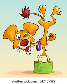 funny dog is standing head down on one paw, vector illustration