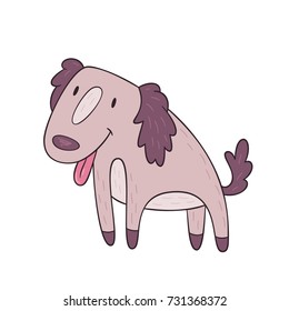 Funny dog standing and sticking out his tongue doodle. Hand drawn vector illustration of cartoon character. Isolated on white background.