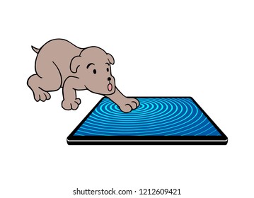 funny dog and tablet