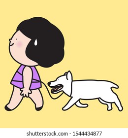 Funny Dog Taking His Owner For Walk Concept Card Character illustration