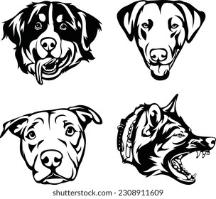 funny dog tongue sticking out, labrador vector head, pitbul head vector art, black and white germen shephard angry barking