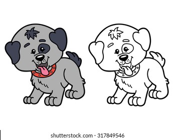 funny dog . Vector illustration coloring page of happy cartoon dog  for children, coloring and scrap book