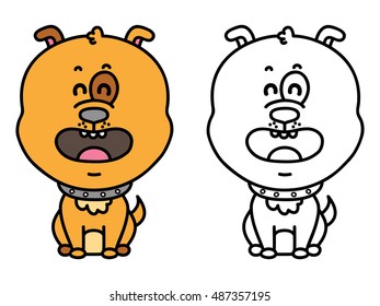 funny dog . Vector illustration coloring page of happy cartoon dog for children, coloring and scrap book