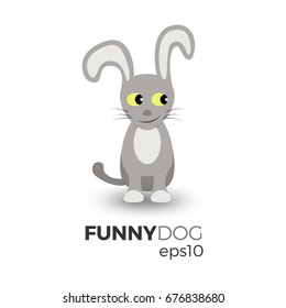 Funny dog vector illustration in flat design. Isolated on white background. Cartoon, geometric graphic style. Sitting puppy with a smile.